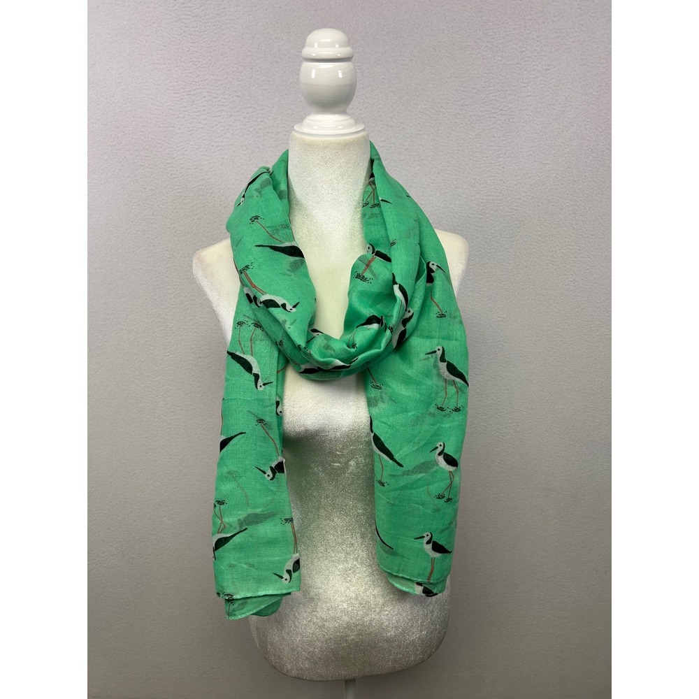 Coastal Nature Printed Village Womens OS Green Bird Print Lightweight Wrap Scarf